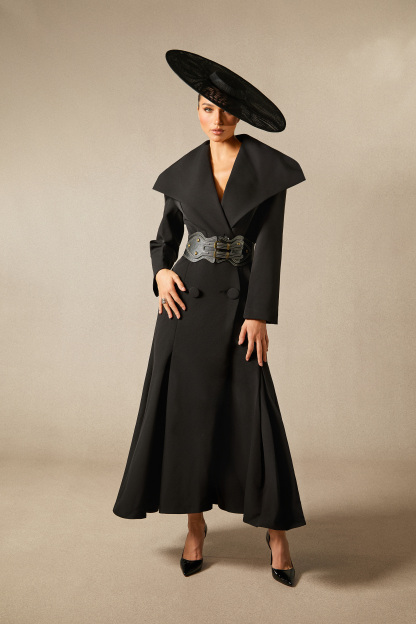 Gabrielle Wide Lapel Double Breasted Coat with Belt