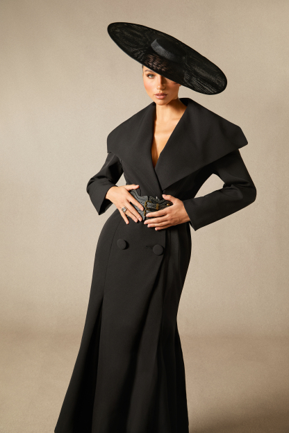 Gabrielle Wide Lapel Double Breasted Coat with Belt