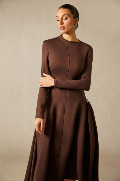 Olivia Long Sleeve Asymmetric Hem Midi Dress