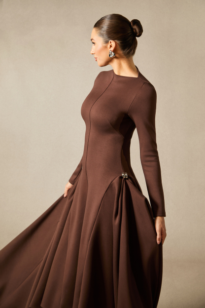 Olivia Long Sleeve Asymmetric Hem Midi Dress