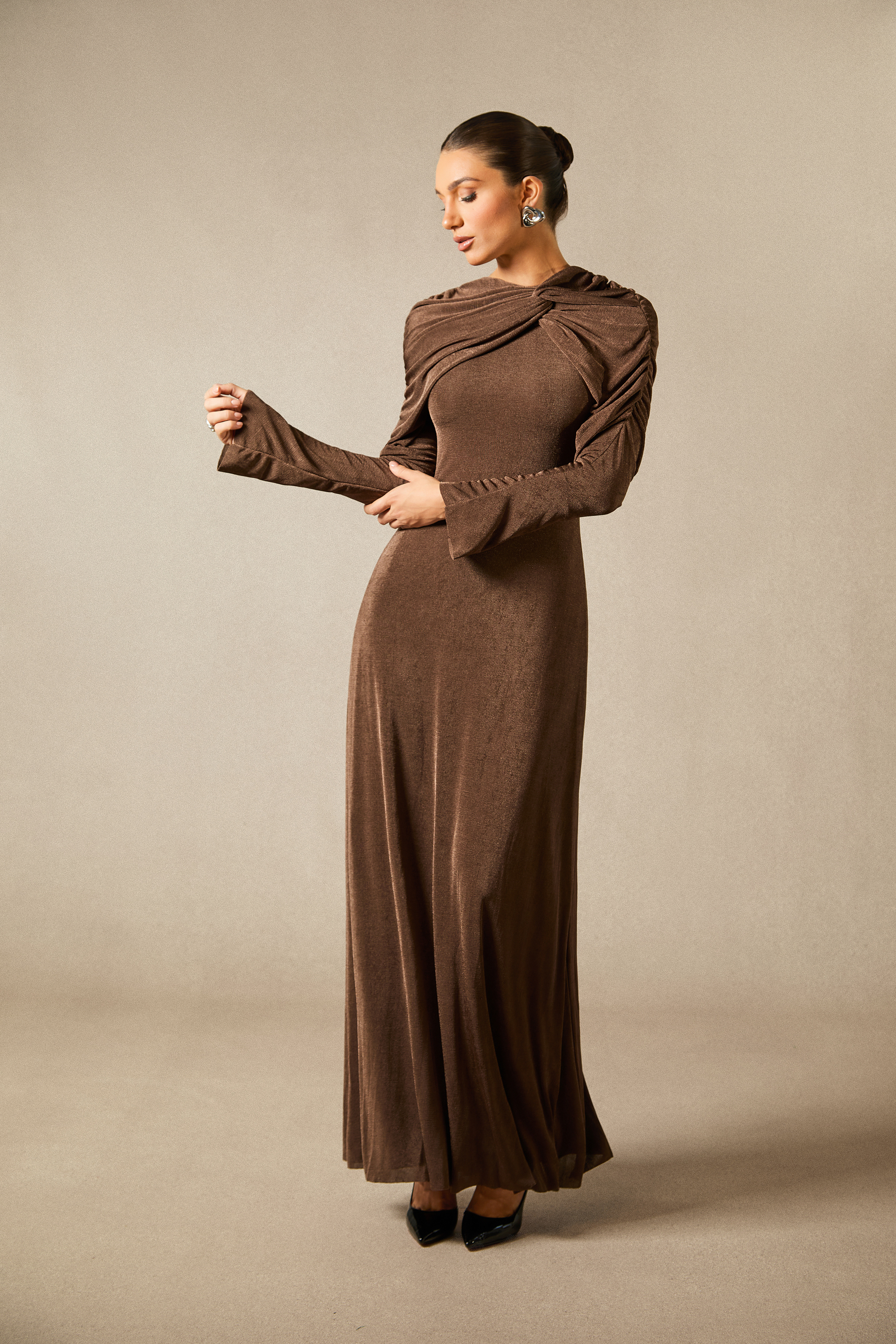 Virginia Asymmetric Long Sleeve Maxi Dress