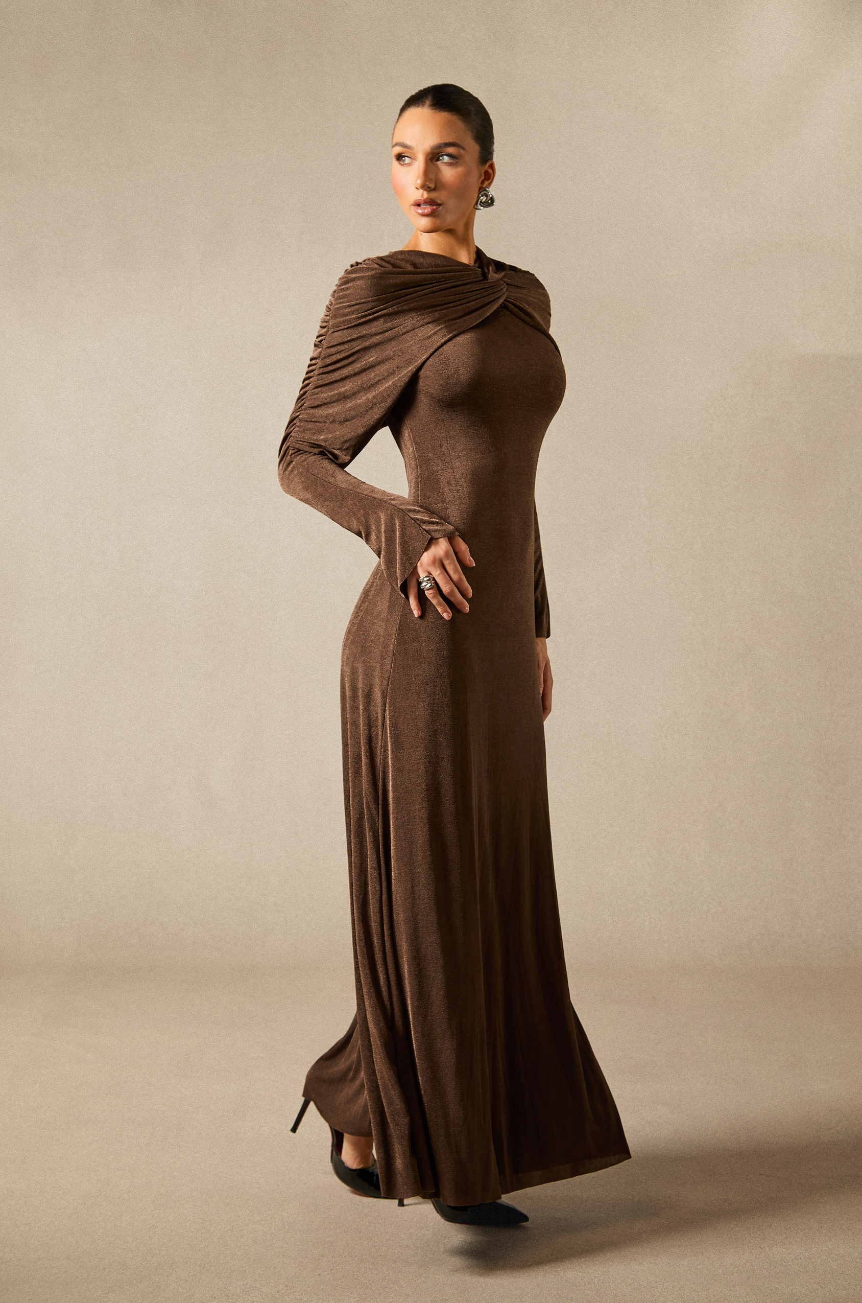 Virginia Asymmetric Long Sleeve Maxi Dress