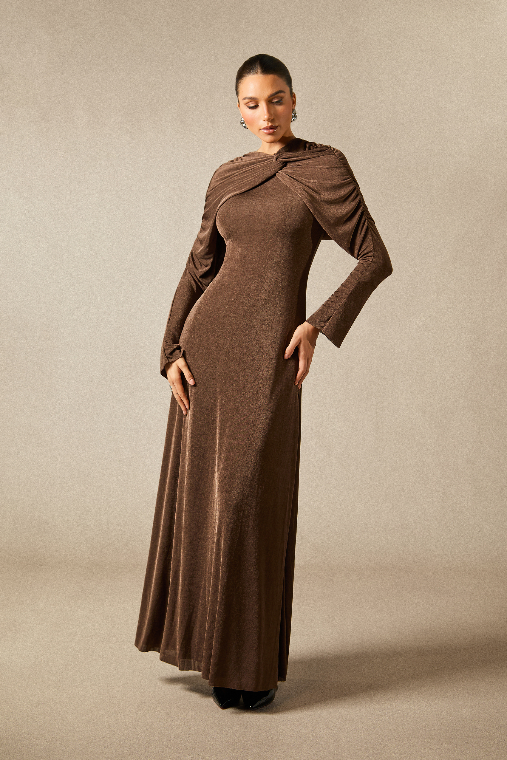 Virginia Asymmetric Long Sleeve Maxi Dress