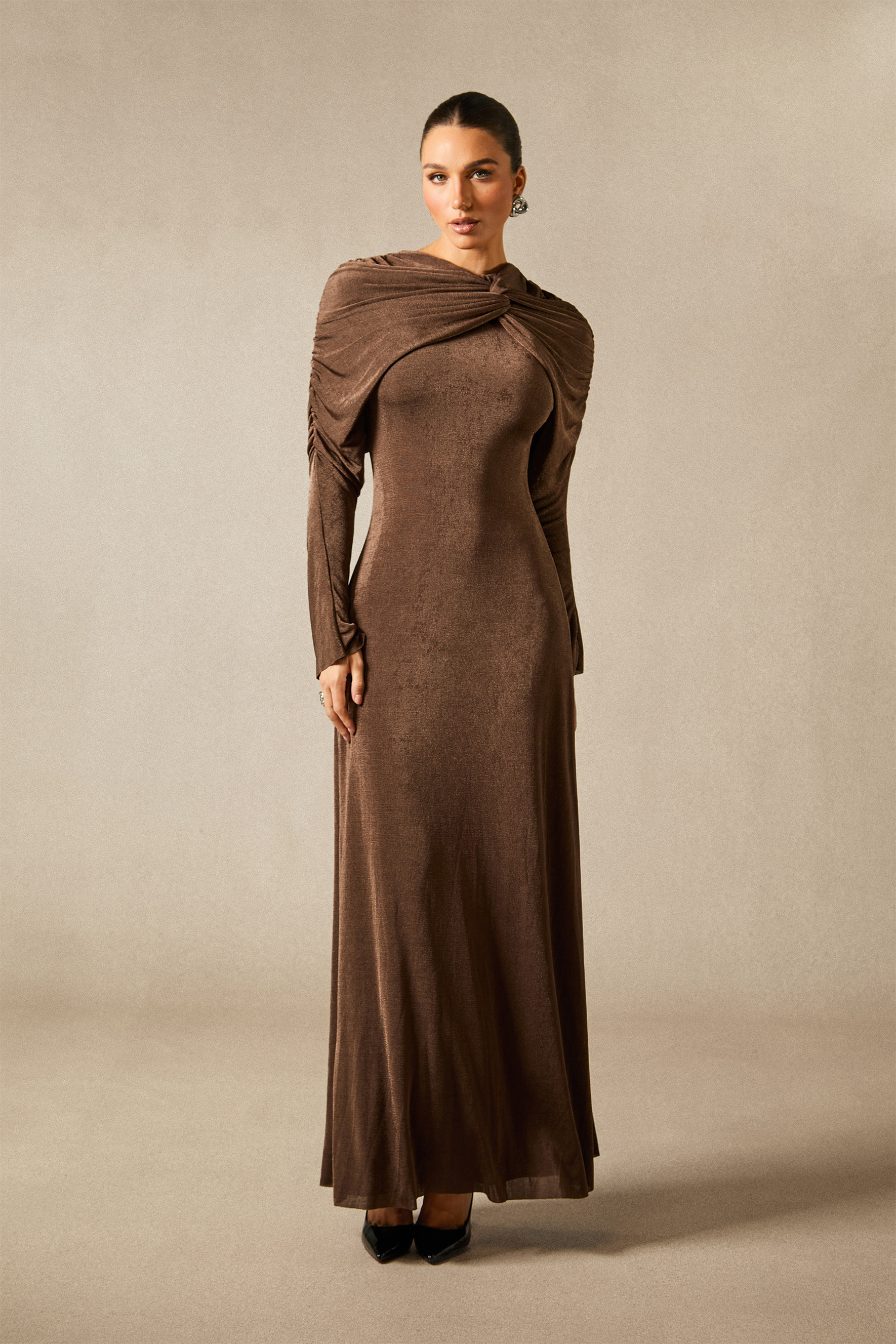 Virginia Asymmetric Long Sleeve Maxi Dress