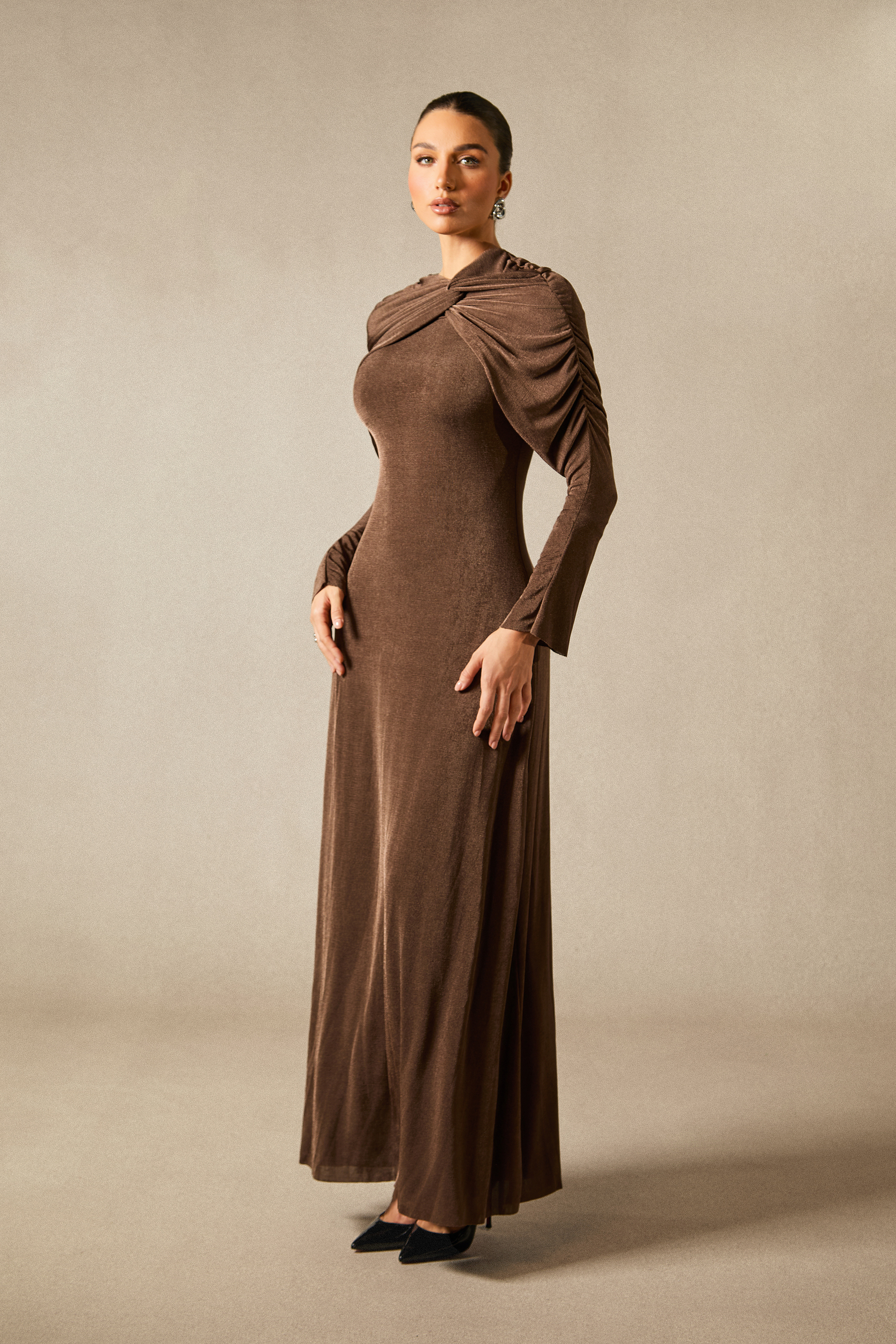Virginia Asymmetric Long Sleeve Maxi Dress