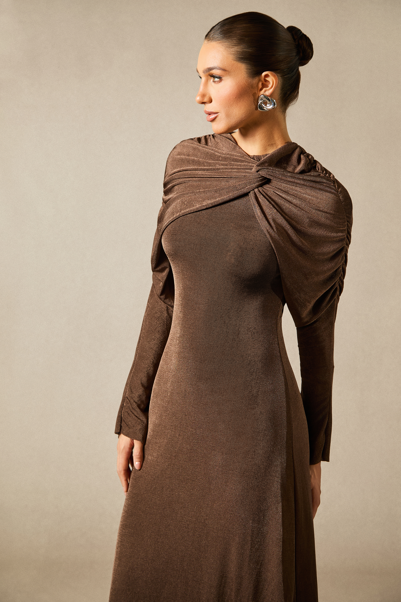 Virginia Asymmetric Long Sleeve Maxi Dress