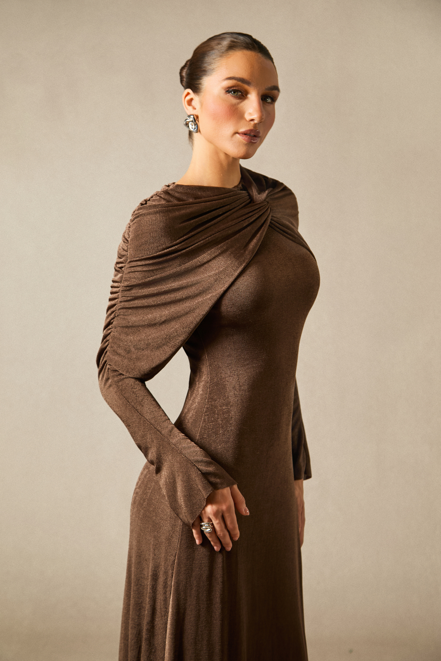 Virginia Asymmetric Long Sleeve Maxi Dress