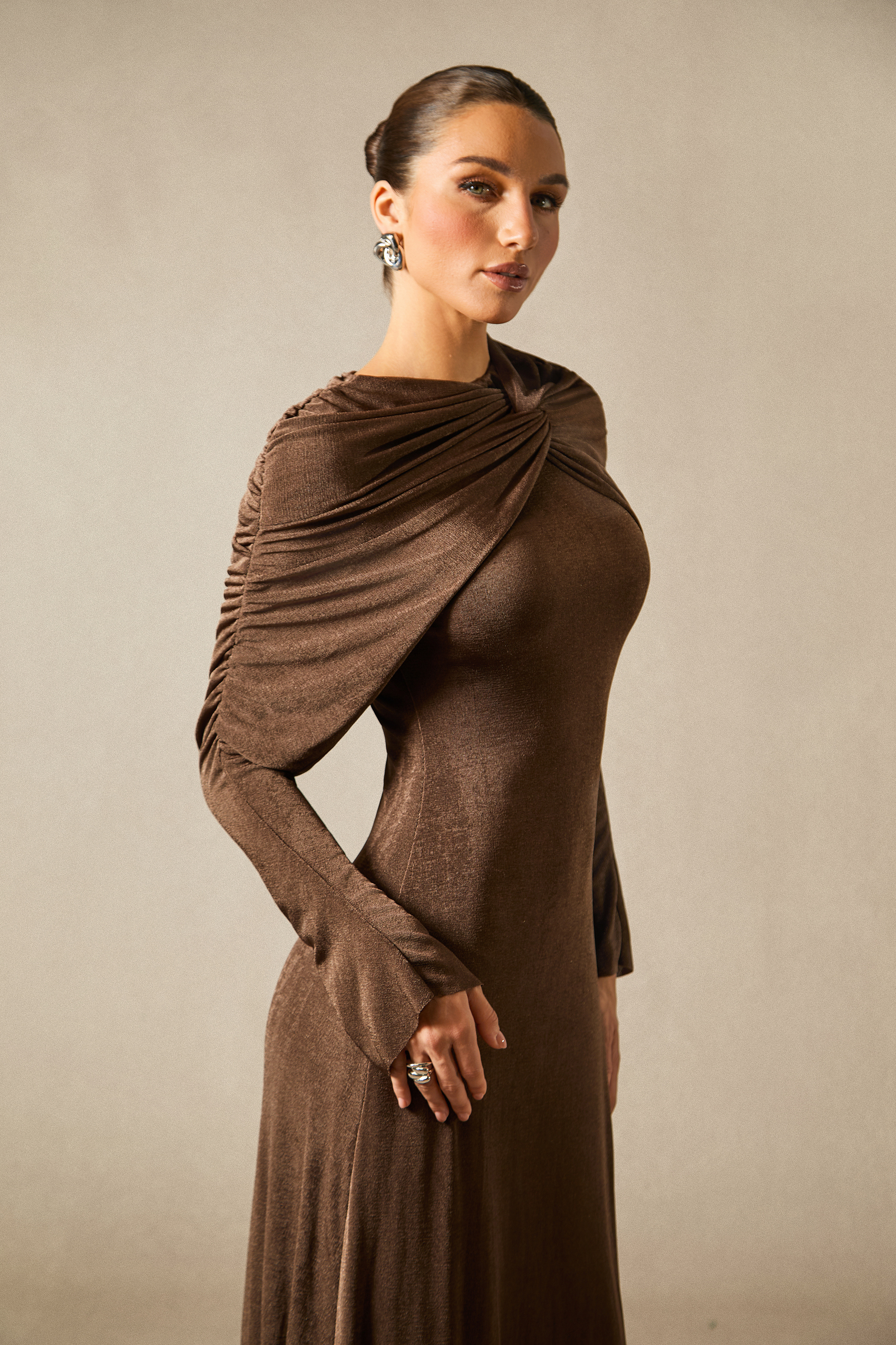 Virginia Asymmetric Long Sleeve Maxi Dress