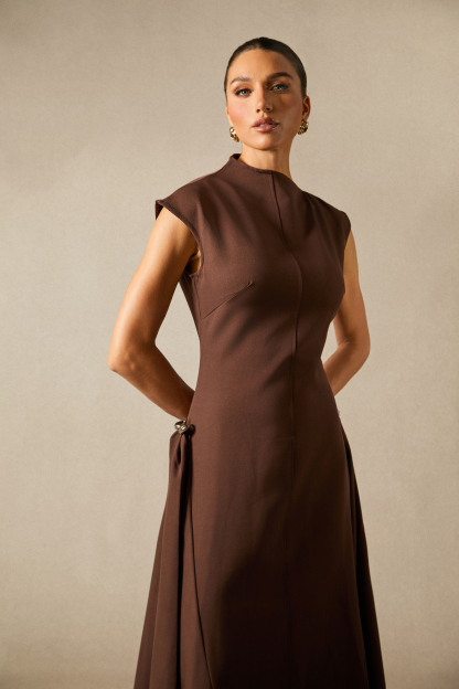 Julianna Asymmetrical Neck Cap Sleeve Maxi Dress
