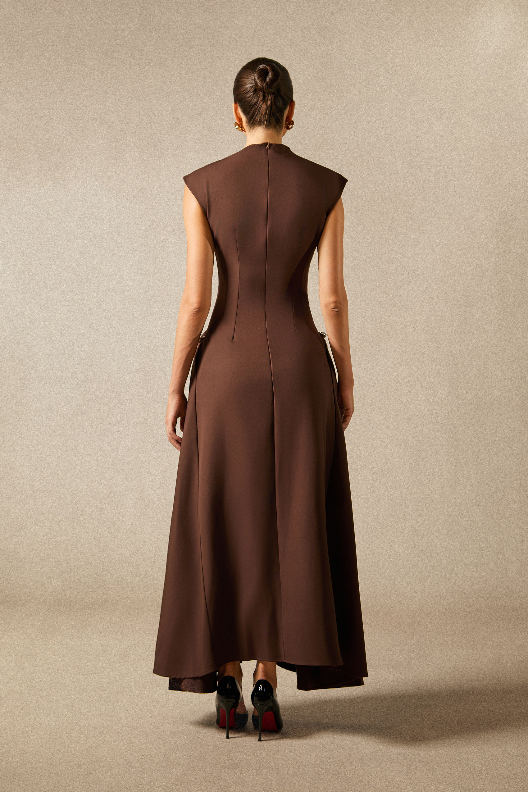 Julianna Asymmetrical Neck Cap Sleeve Maxi Dress