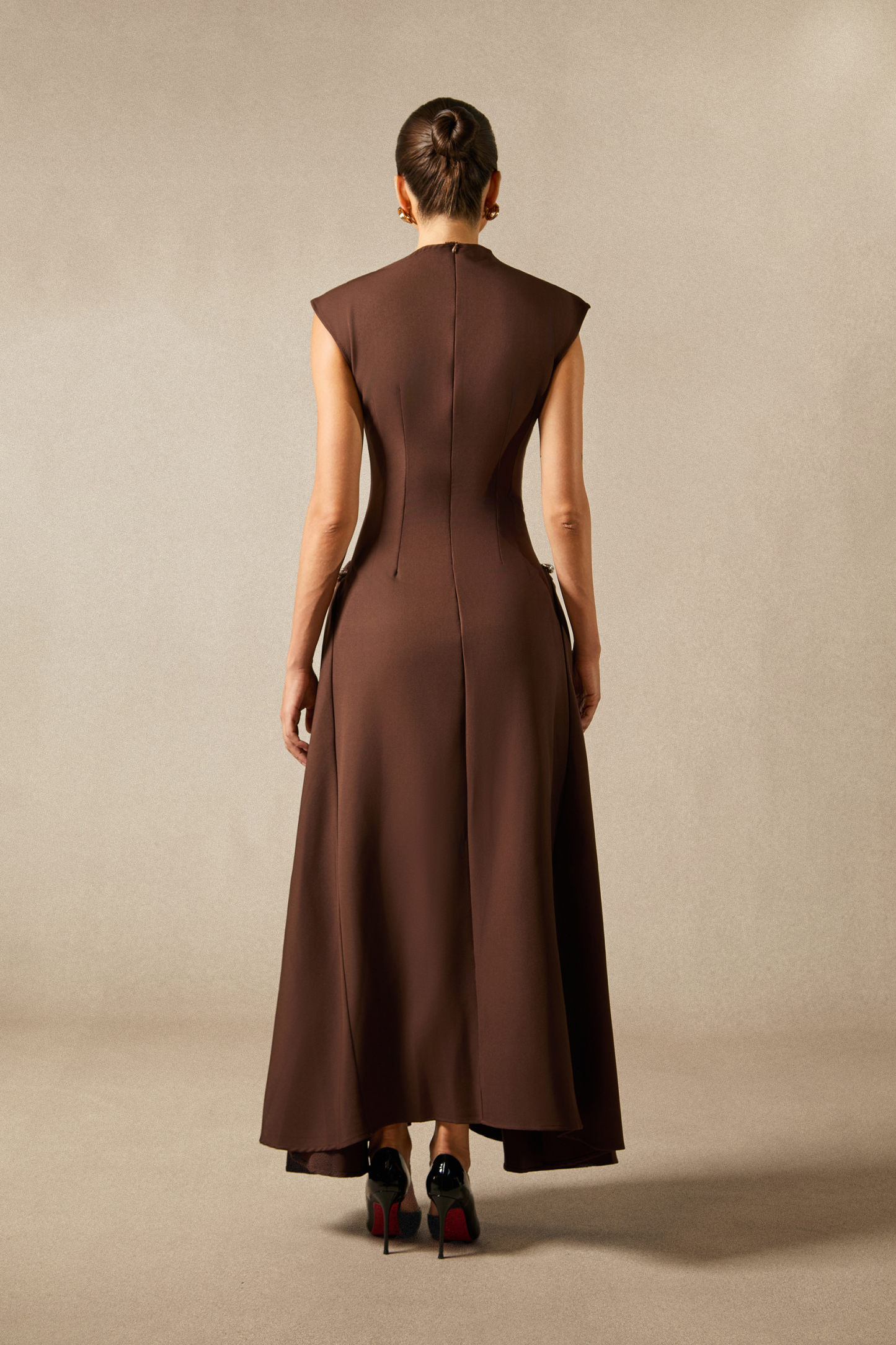 Julianna Asymmetrical Neck Cap Sleeve Maxi Dress