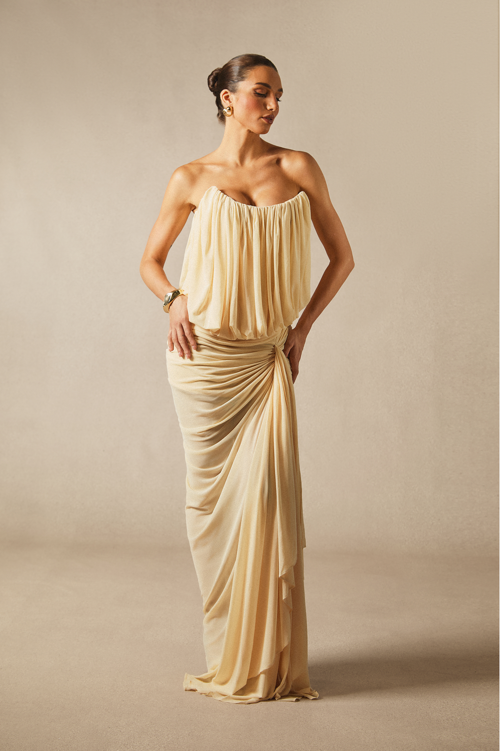 Talia Strapless Asymmetric Hem Maxi Dress