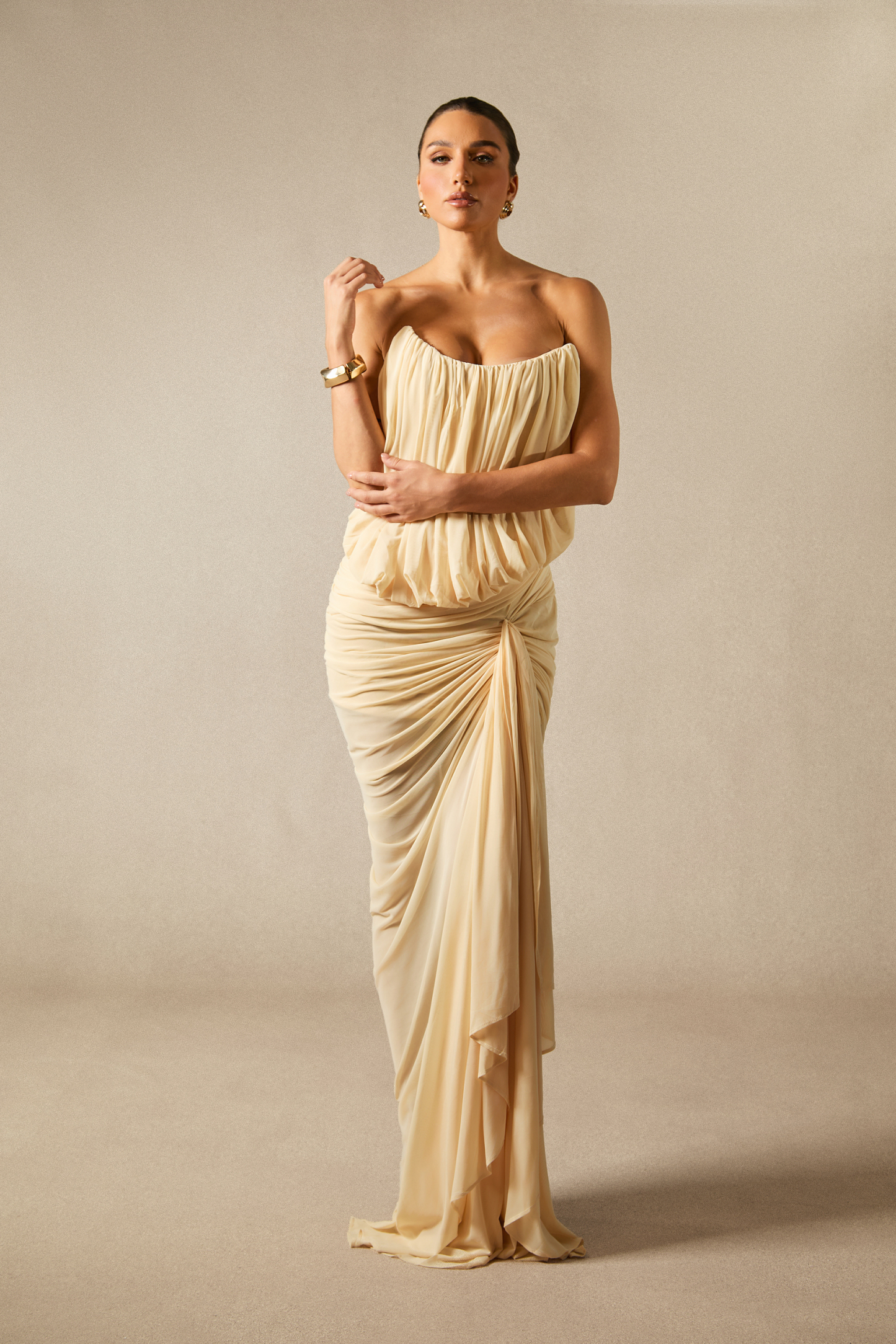 Talia Strapless Asymmetric Hem Maxi Dress