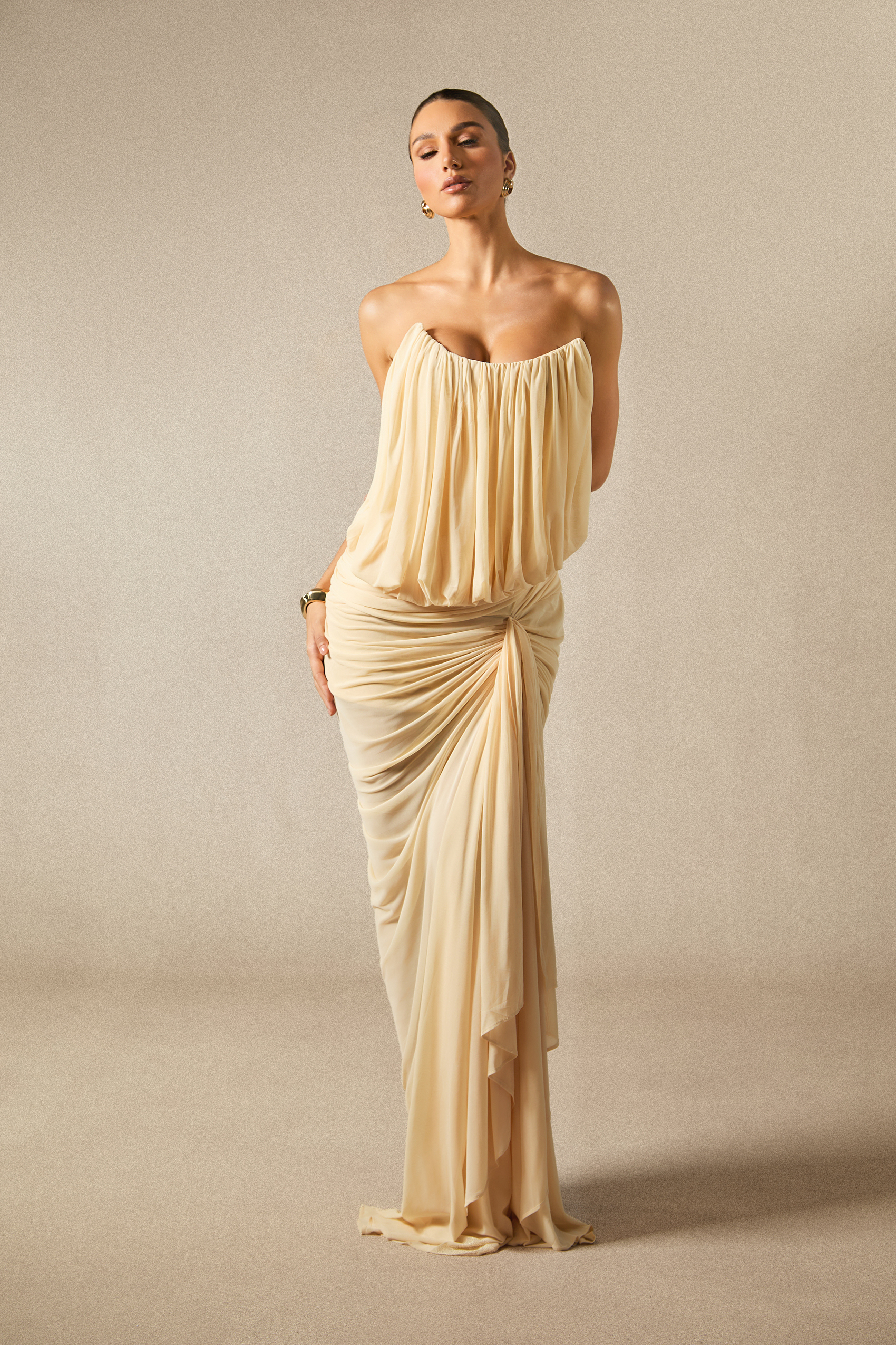 Talia Strapless Asymmetric Hem Maxi Dress