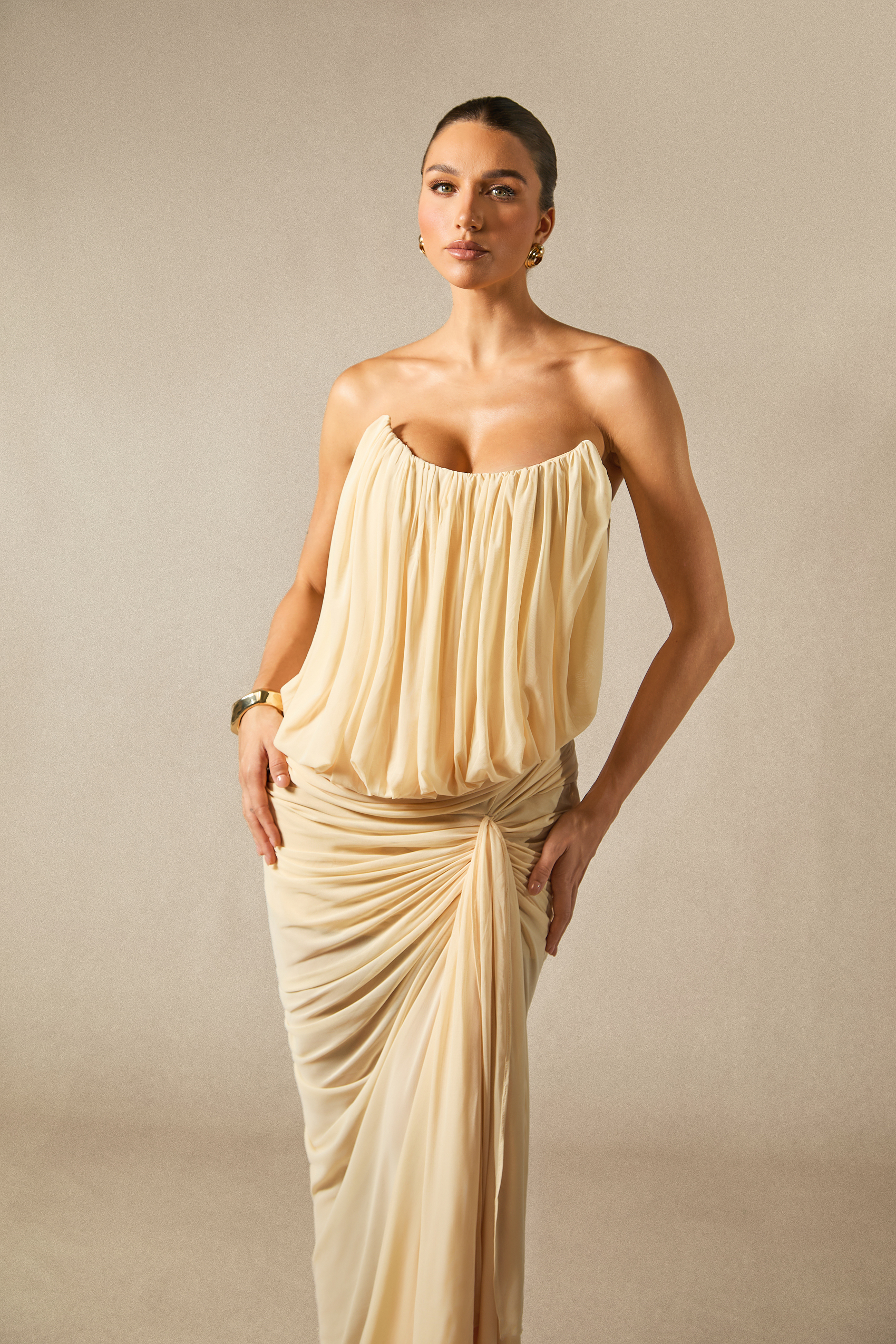 Talia Strapless Asymmetric Hem Maxi Dress
