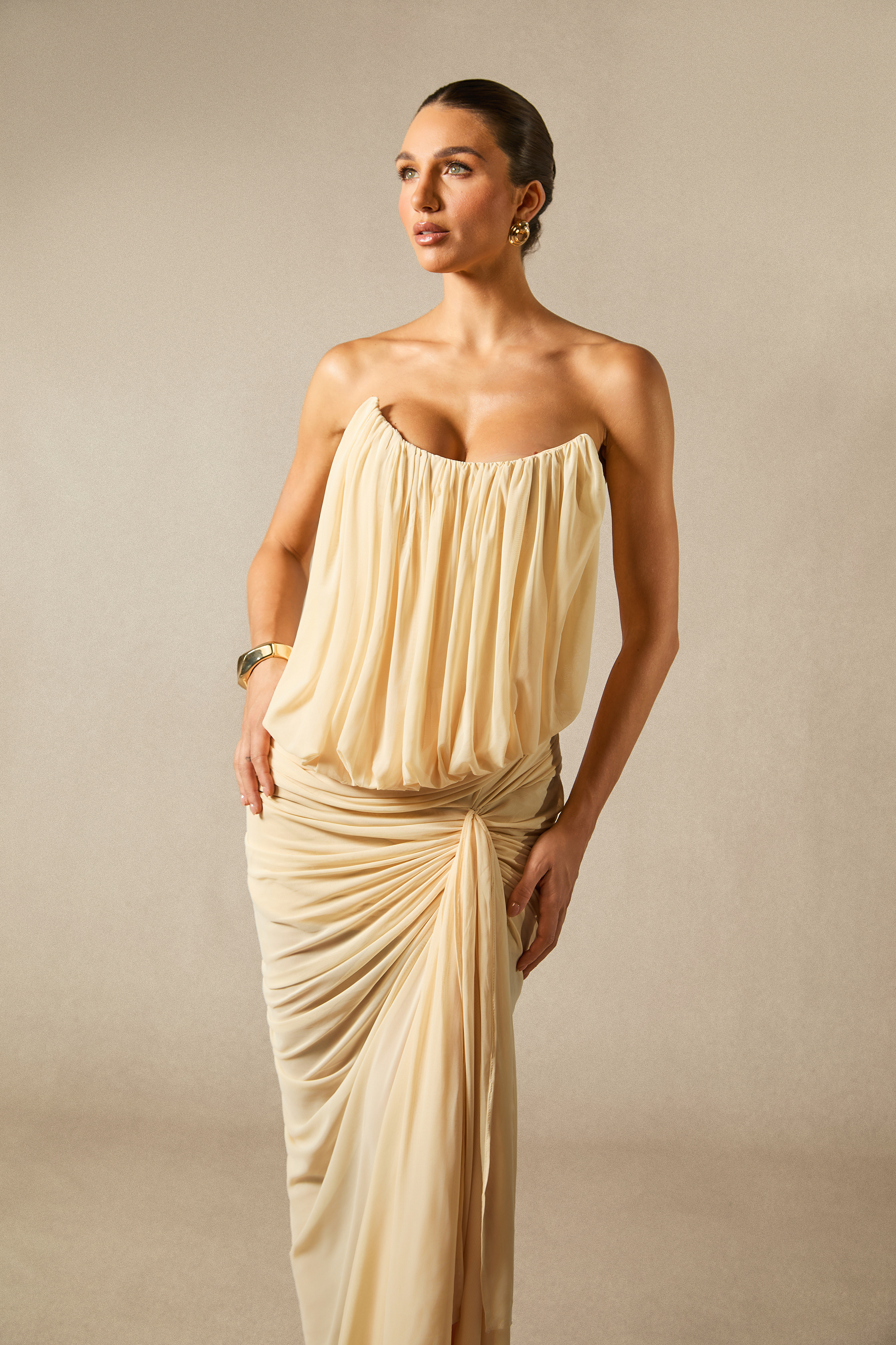 Talia Strapless Asymmetric Hem Maxi Dress