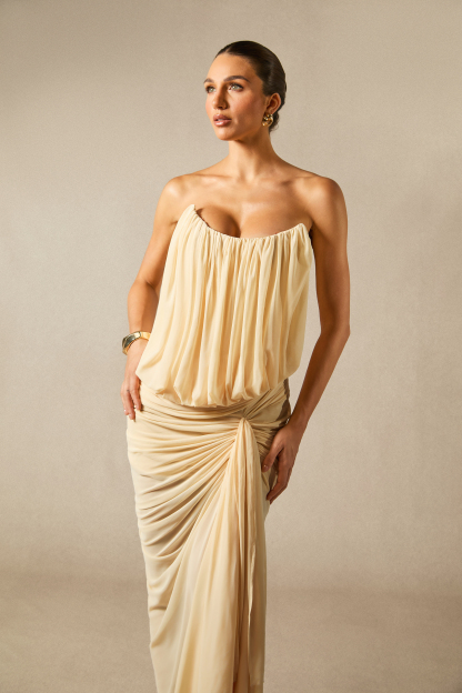 Talia Strapless Asymmetric Hem Maxi Dress