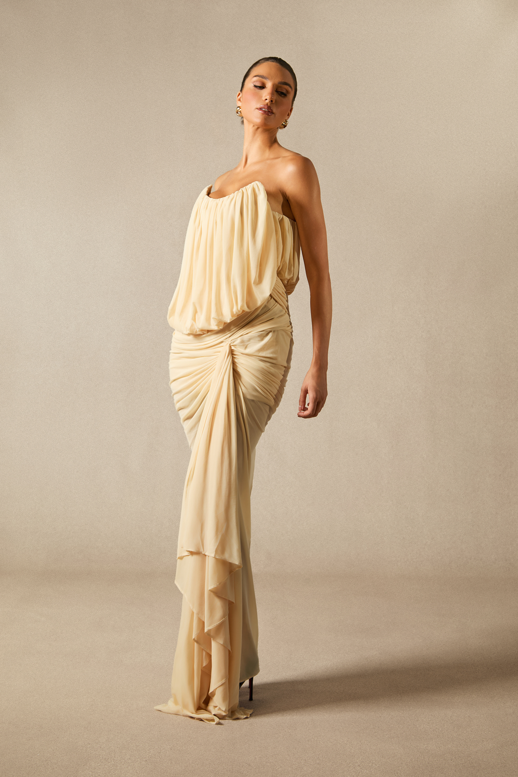 Talia Strapless Asymmetric Hem Maxi Dress