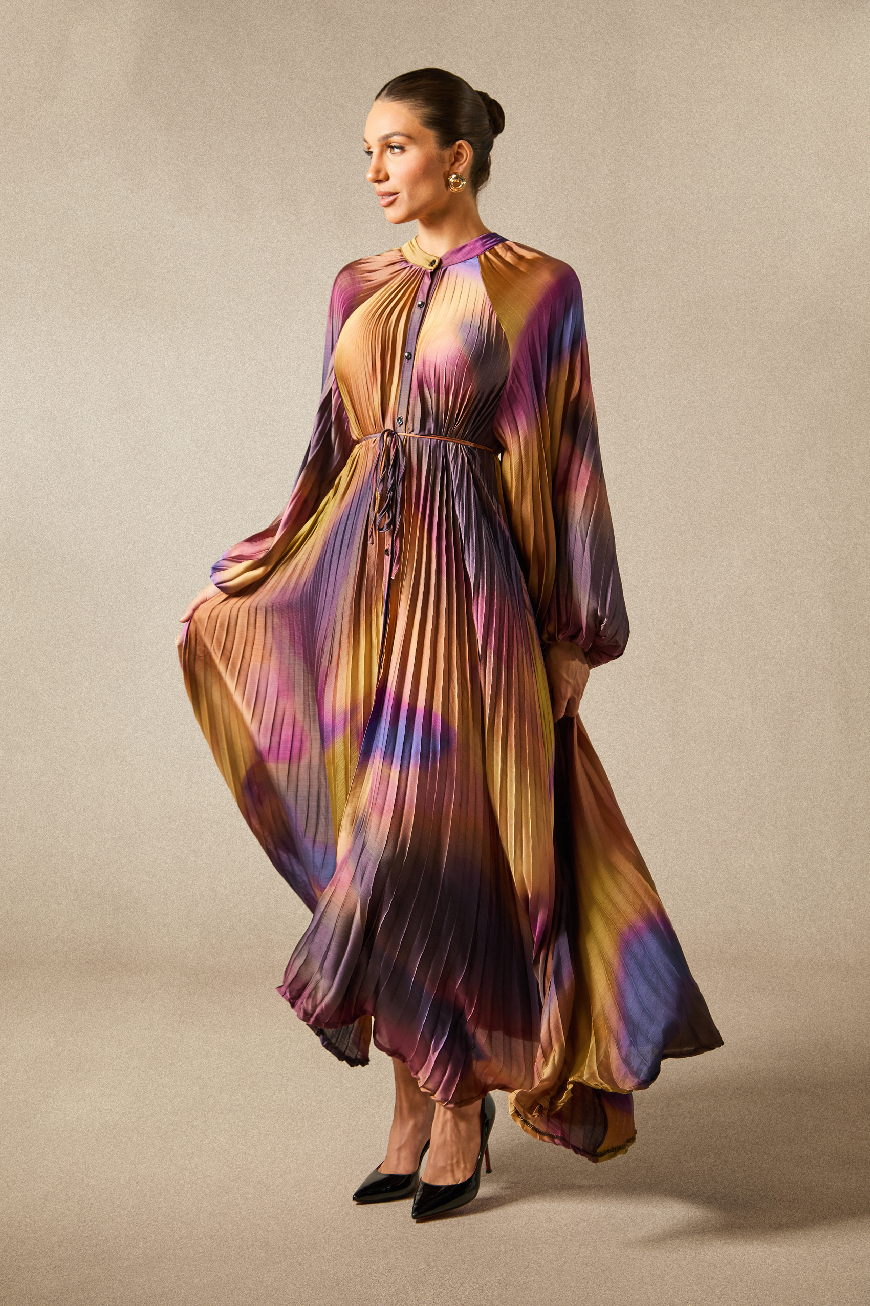 Zoey Balloon Sleeve Pleated Maxi Dress
