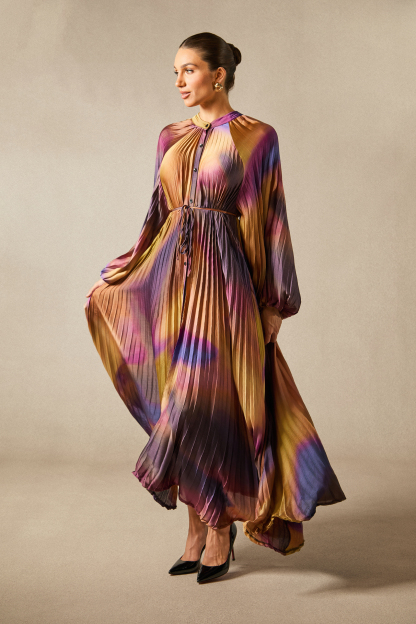 Zoey Balloon Sleeve Pleated Maxi Dress