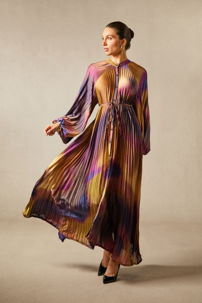 Zoey Balloon Sleeve Pleated Maxi Dress