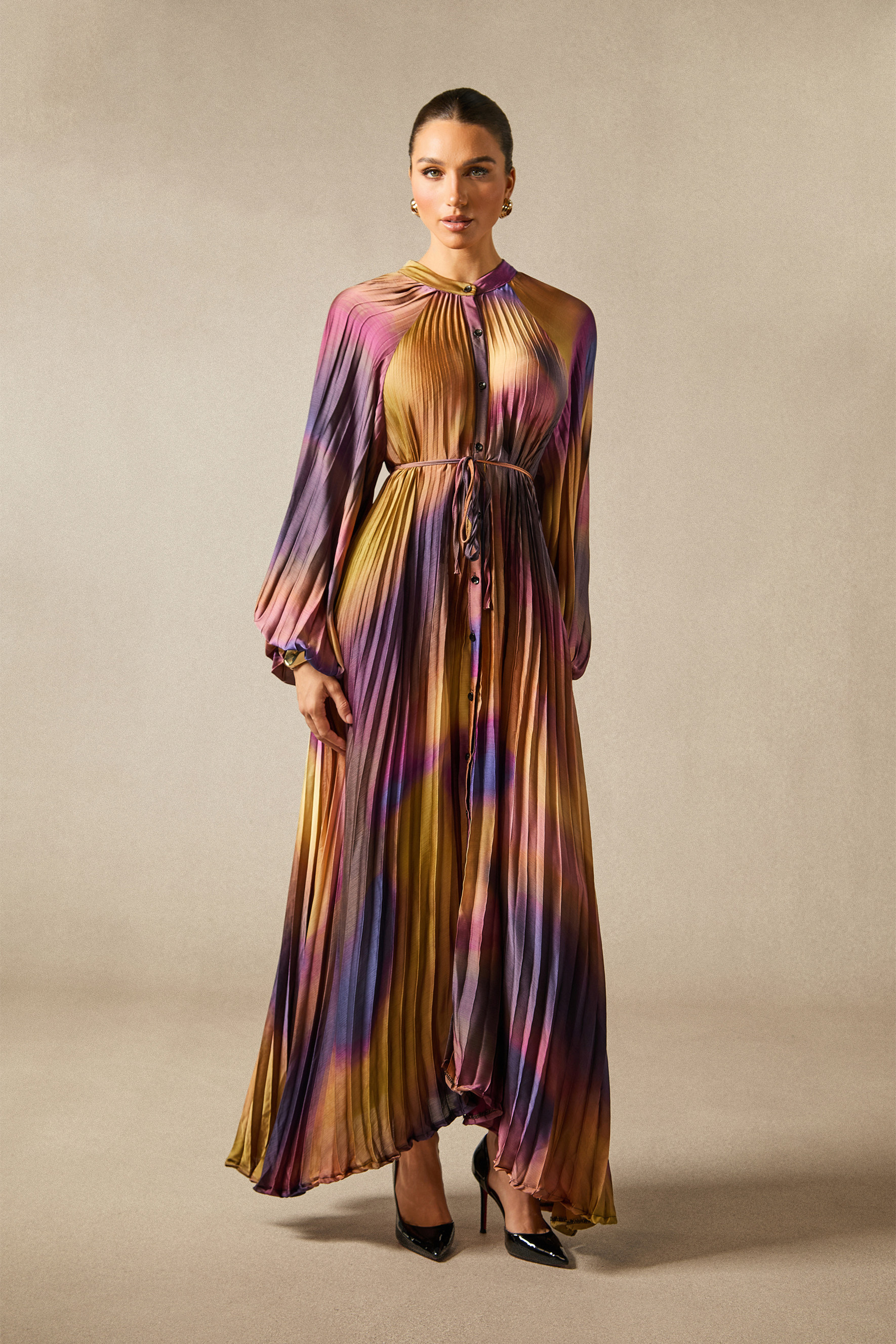 Zoey Balloon Sleeve Pleated Maxi Dress