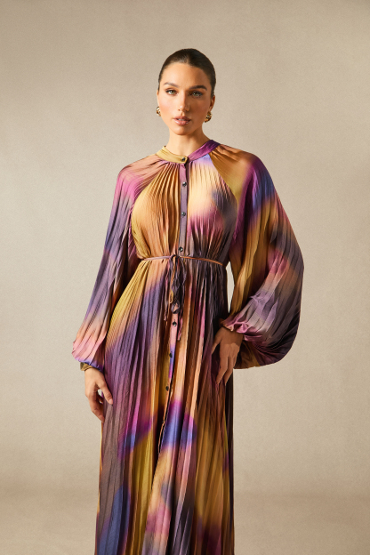 Zoey Balloon Sleeve Pleated Maxi Dress