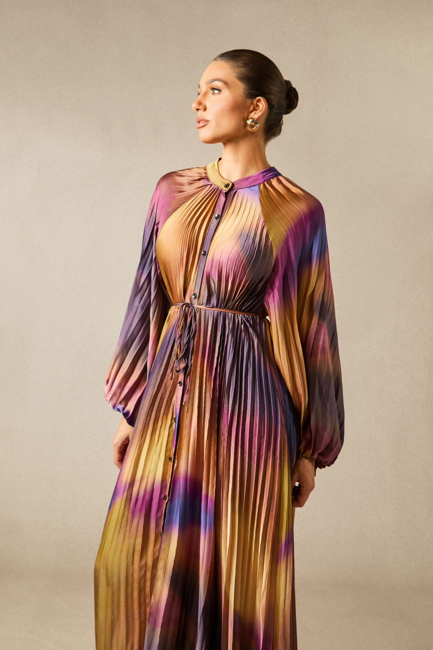 Zoey Balloon Sleeve Pleated Maxi Dress