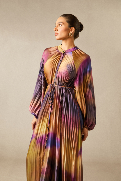Zoey Balloon Sleeve Pleated Maxi Dress