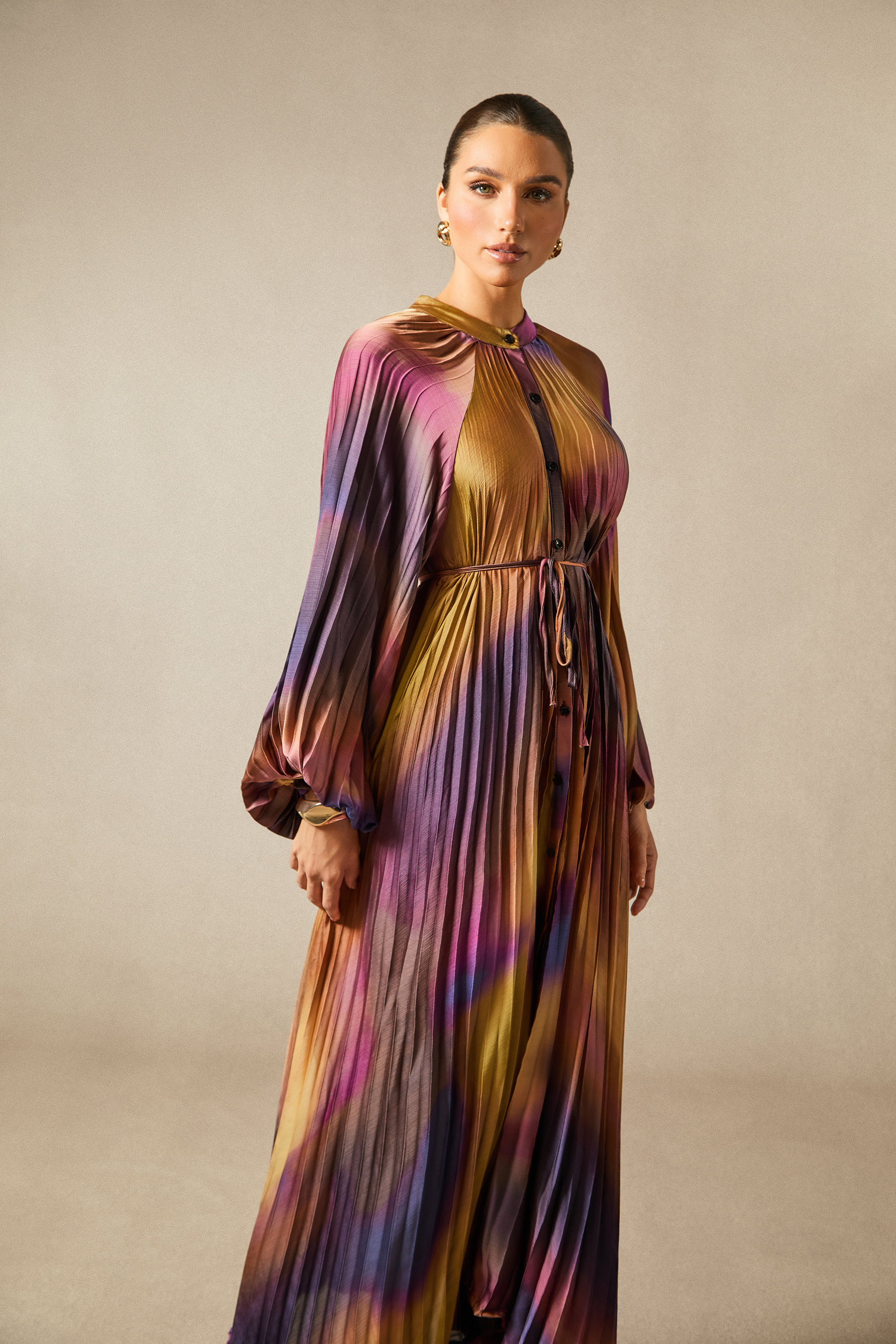 Zoey Balloon Sleeve Pleated Maxi Dress