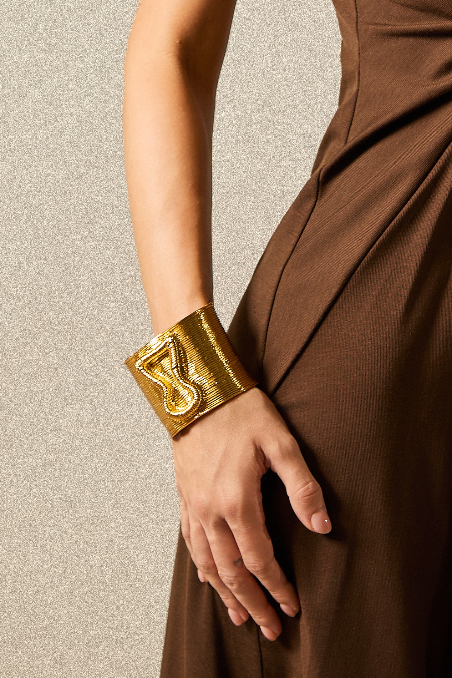KeyHole Textured Wide Cuff Bracelet