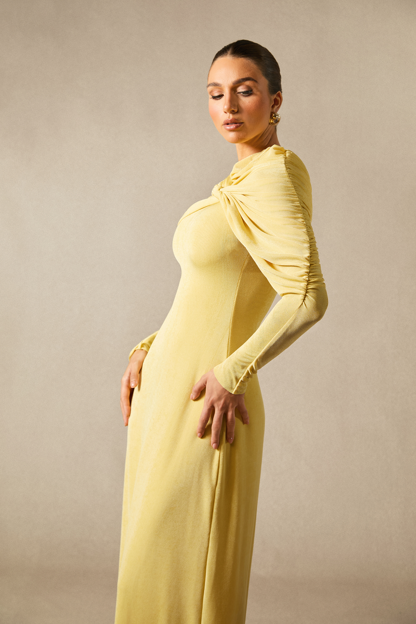 Virginia Asymmetric Long Sleeve Maxi Dress
