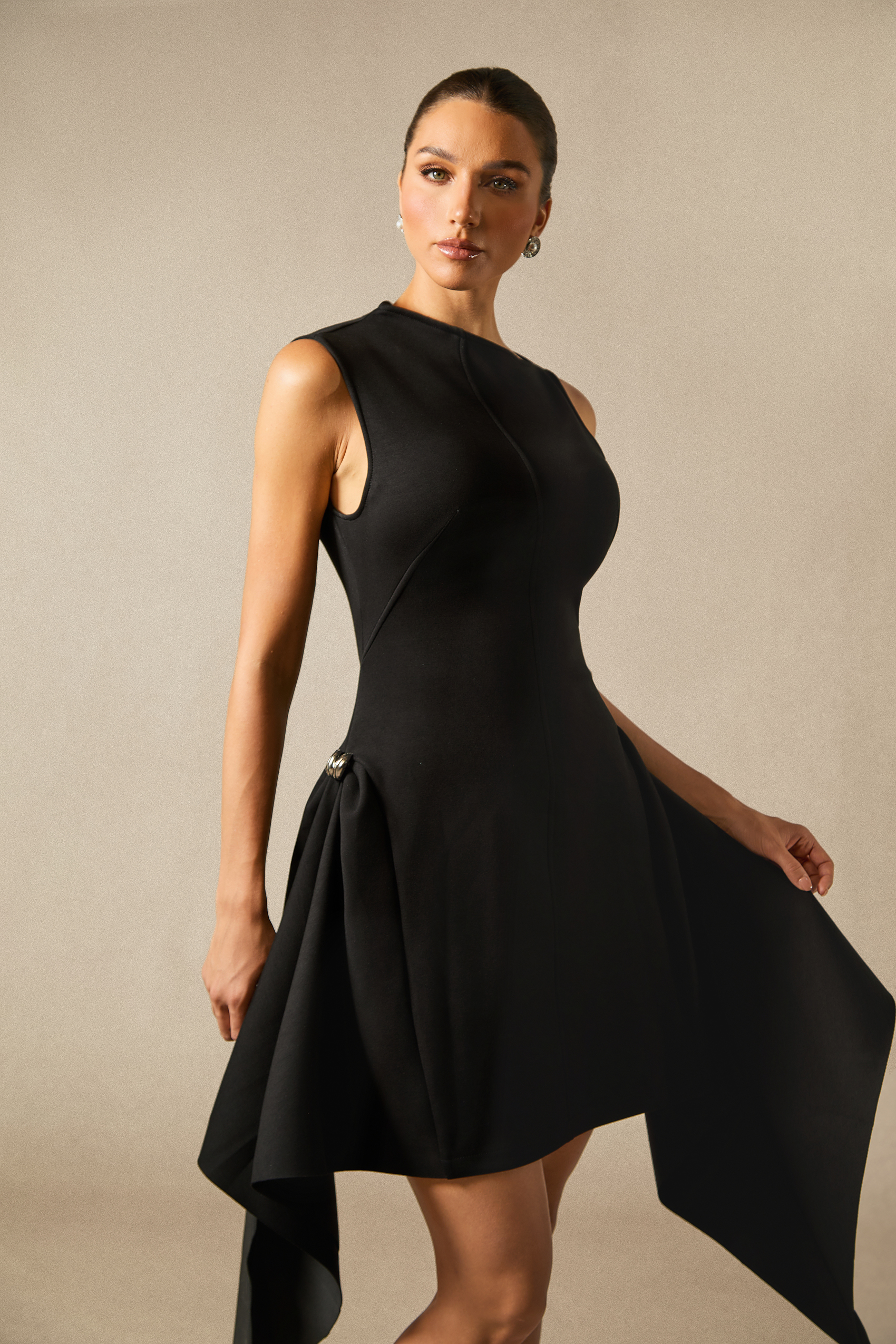 Carly Sleeveless Asymmetric Hem Mini Dress