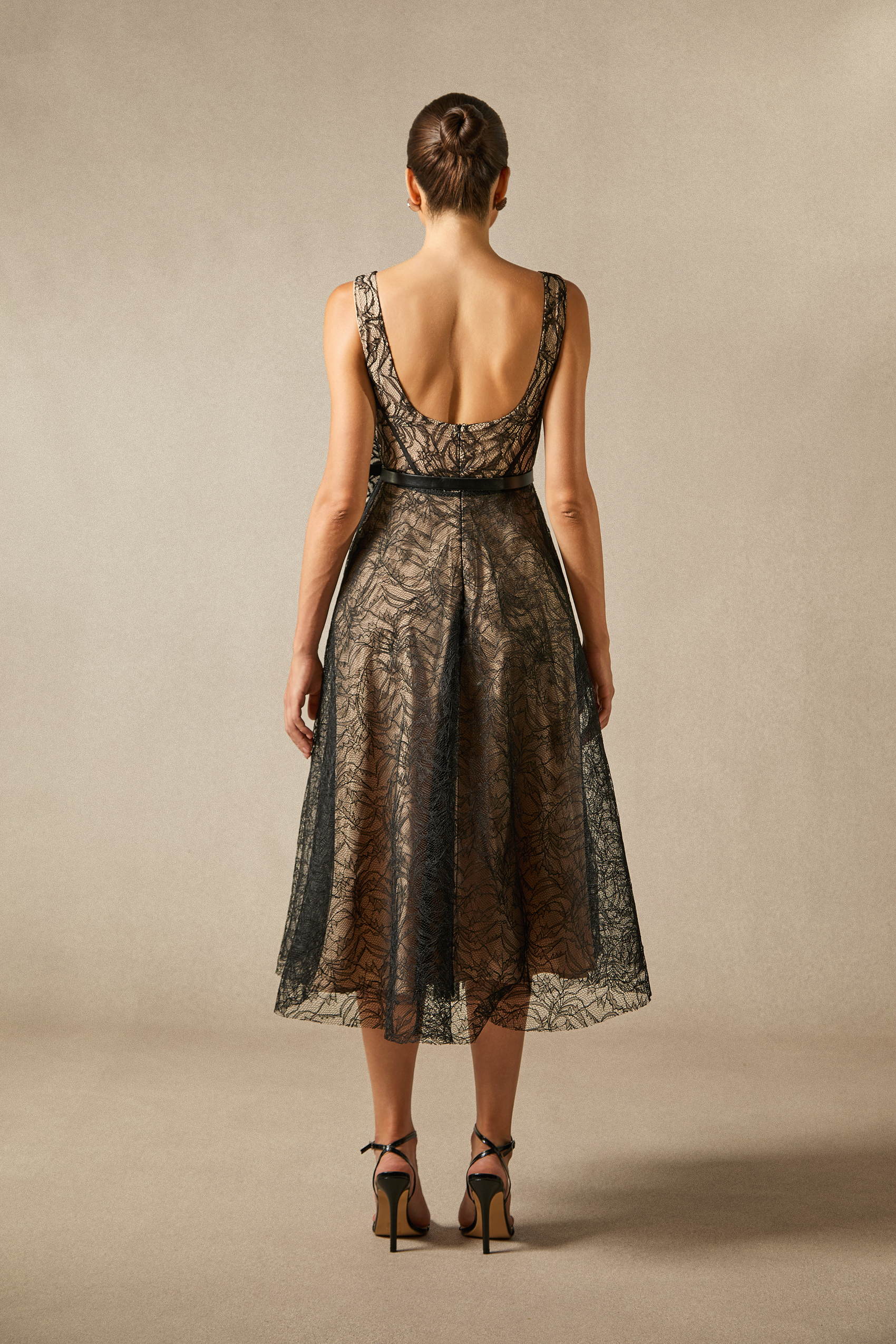 Mina Floral Applique Lace Overlay Midi Dress