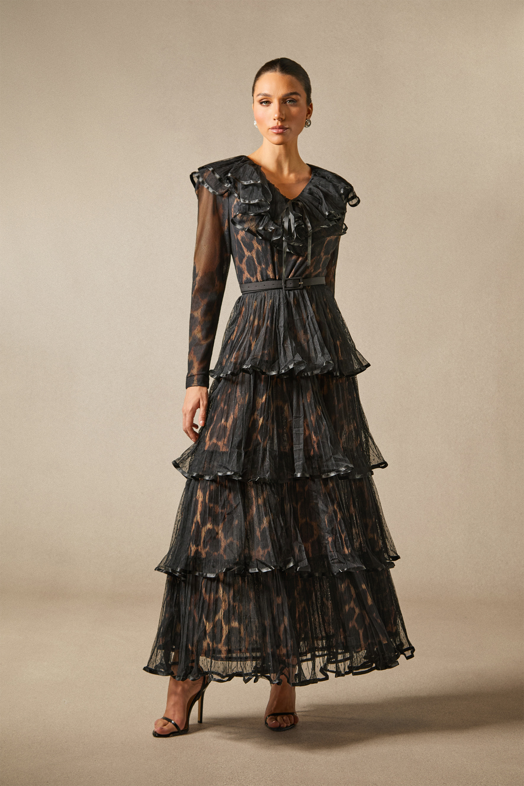 Loretta Leopard Print Tiered Ruffle Maxi Dress