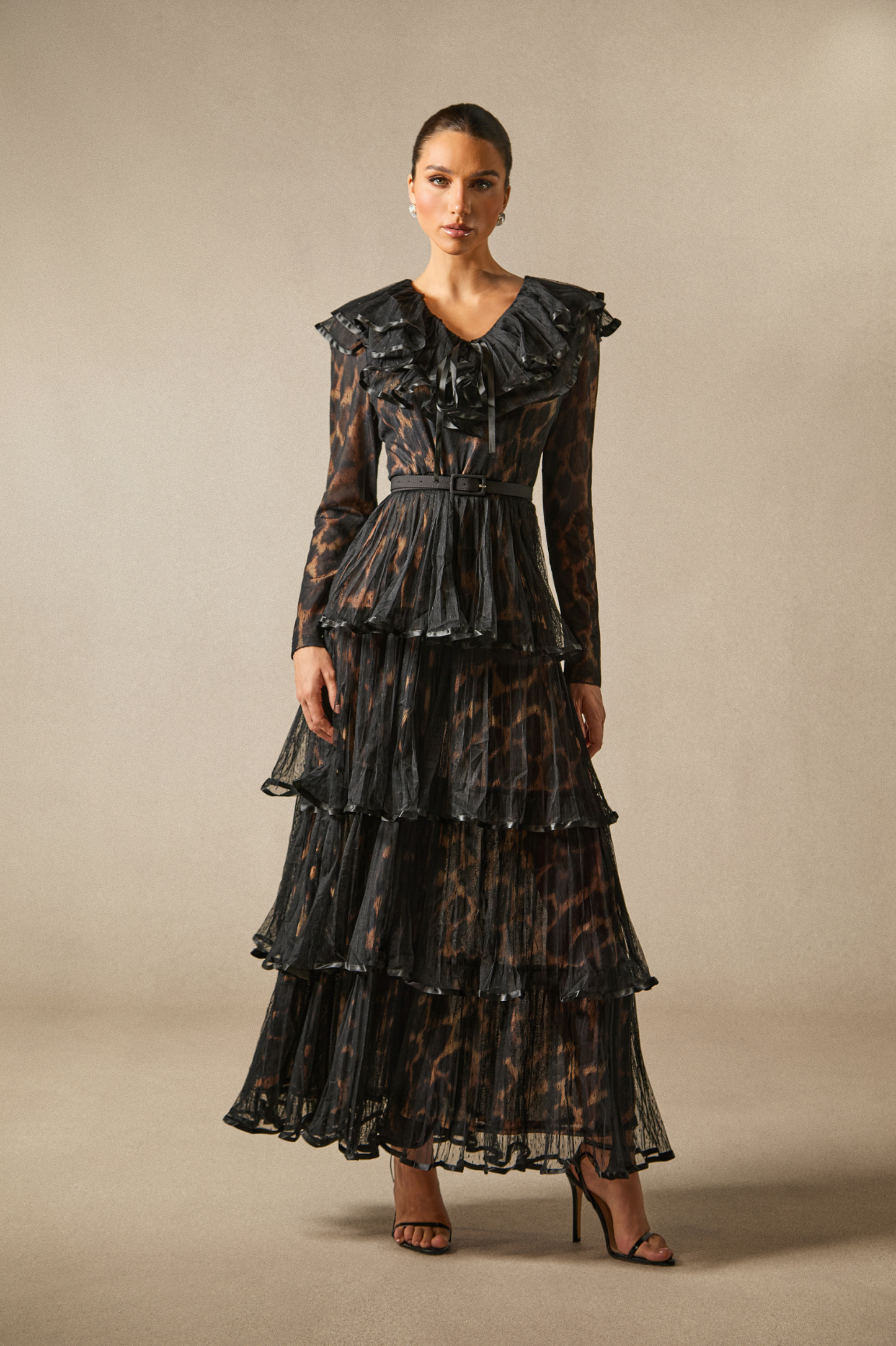 Loretta Leopard Print Tiered Ruffle Maxi Dress