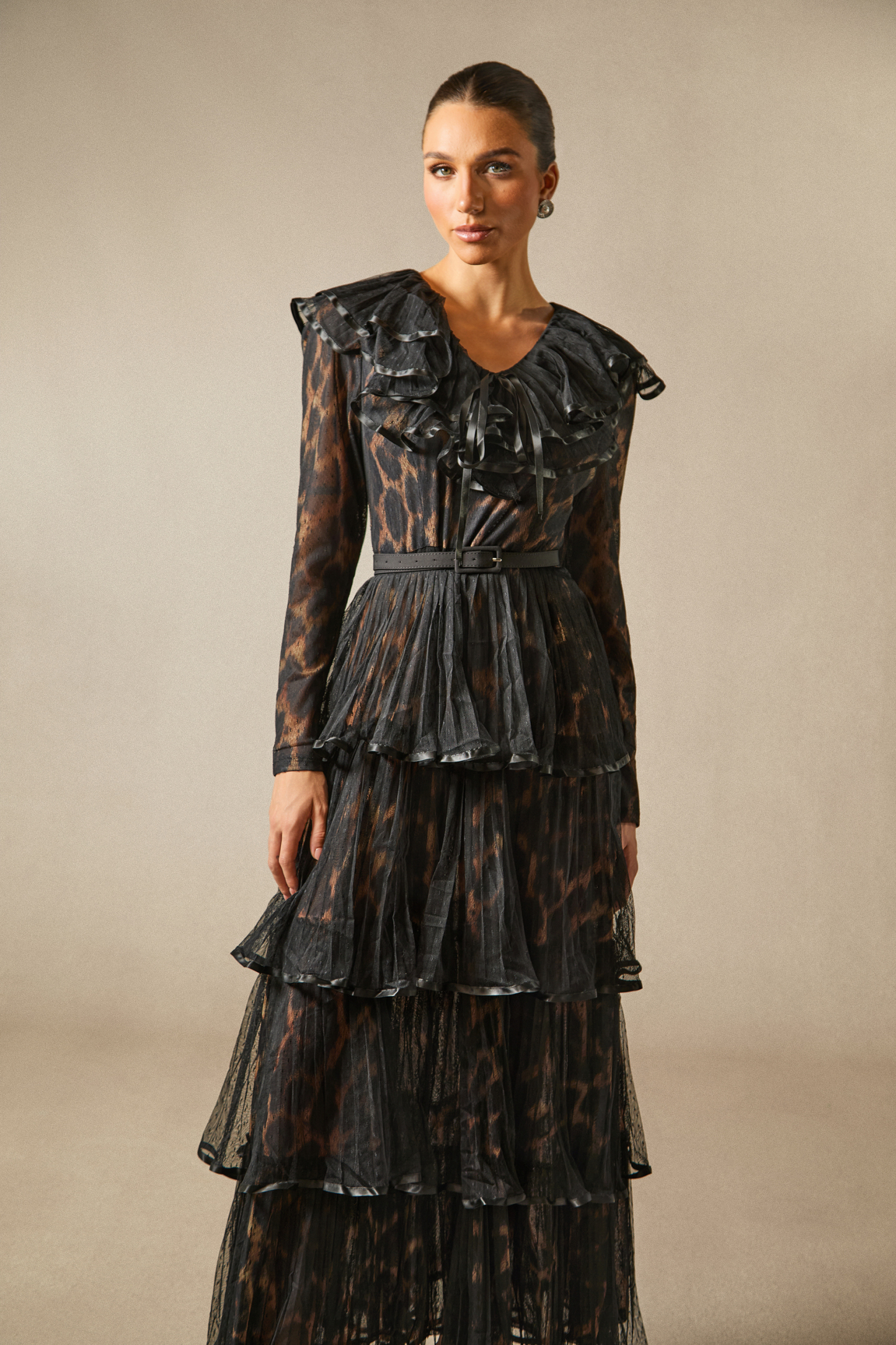 Loretta Leopard Print Tiered Ruffle Maxi Dress