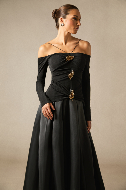 Katherine Off Shoulder Spaghetti Strap Maxi Dress