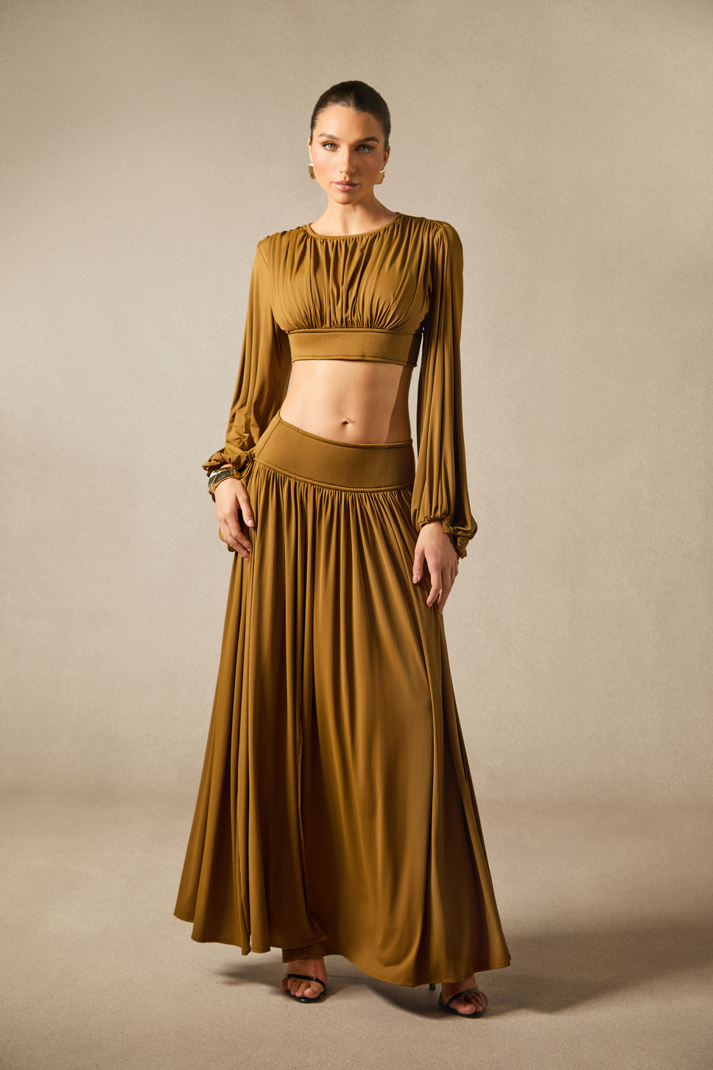 Heidi Long Sleeve Crop Top & Pleated Skirt Set