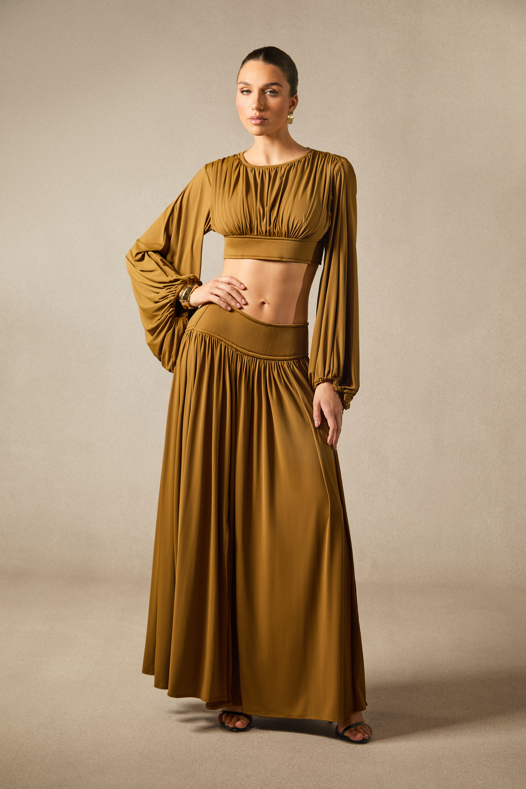 Heidi Long Sleeve Crop Top & Pleated Skirt Set