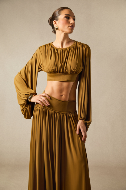 Heidi Long Sleeve Crop Top & Pleated Skirt Set