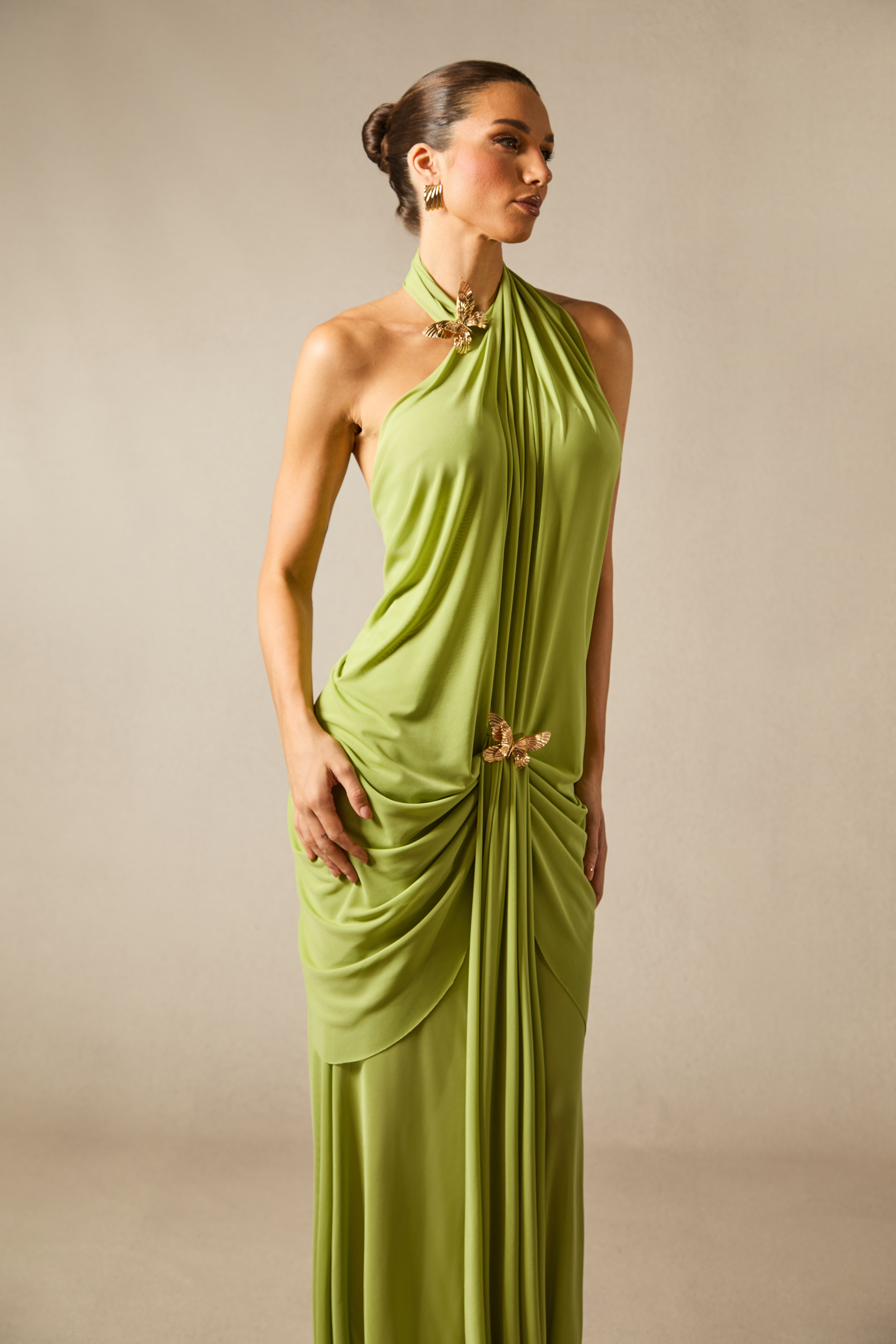 Sabrina Butterfly Embellished Draped Maxi Dress