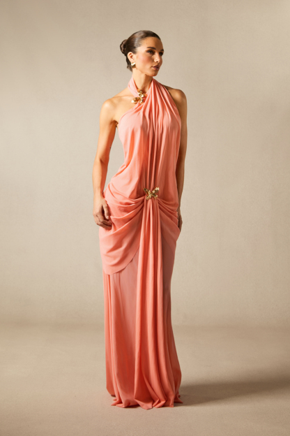 Sabrina Butterfly Embellished Draped Maxi Dress