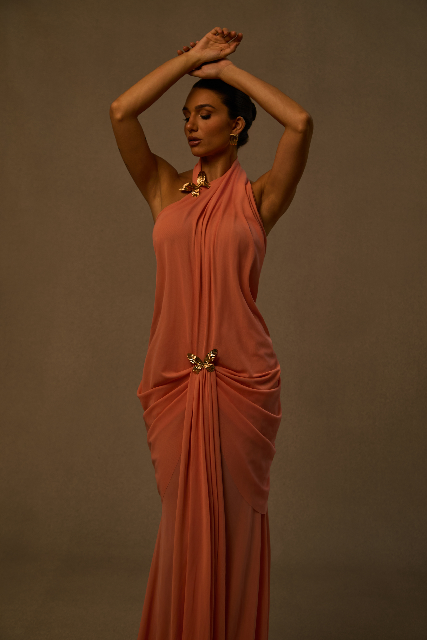 Sabrina Butterfly Embellished Draped Maxi Dress