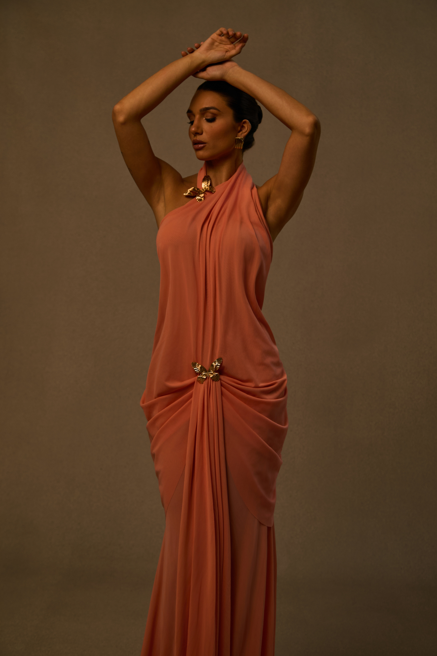 Sabrina Butterfly Embellished Draped Maxi Dress