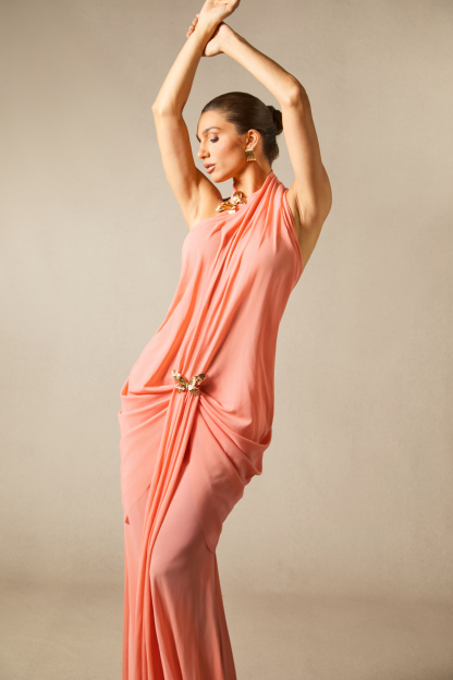 Sabrina Butterfly Embellished Draped Maxi Dress