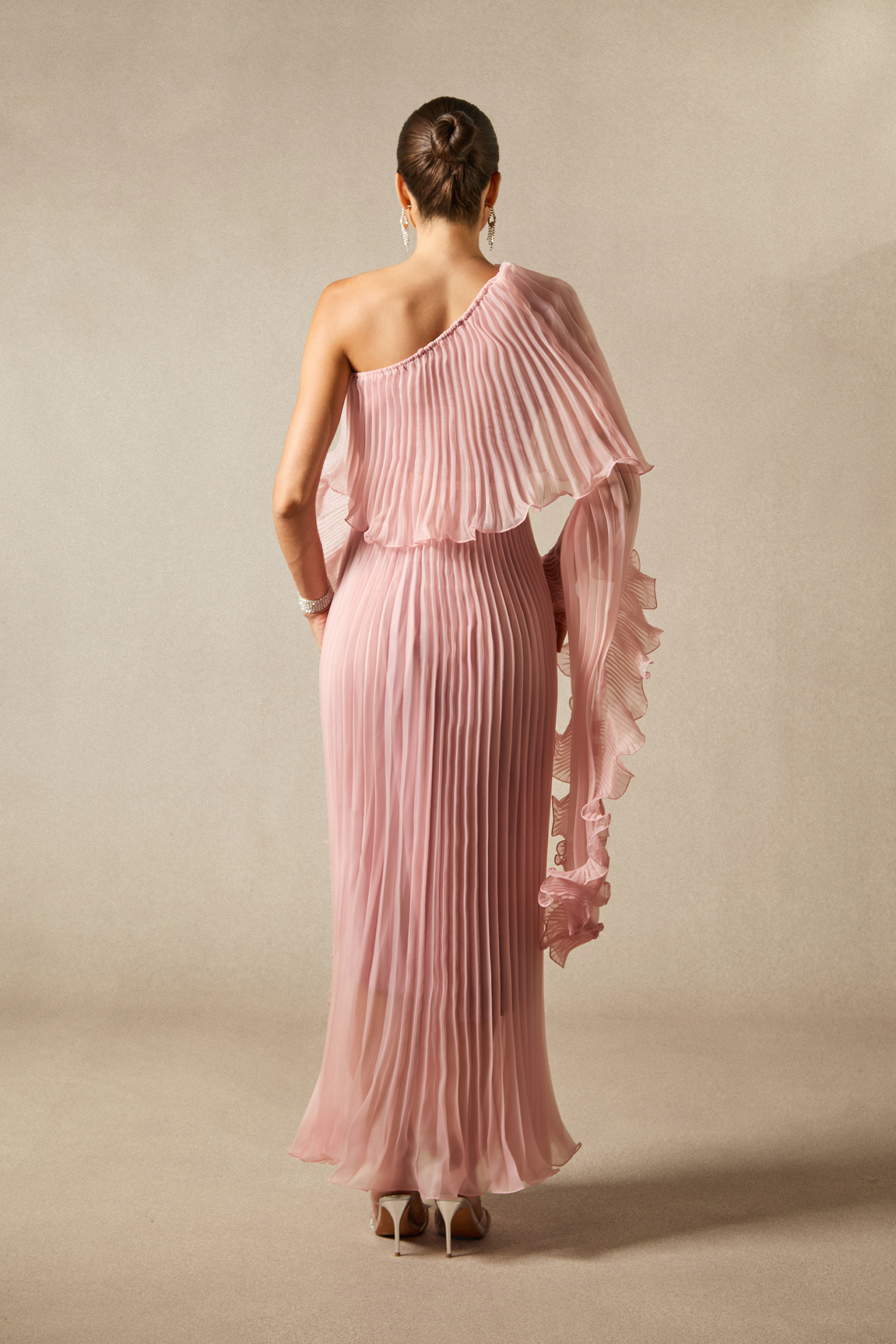Khloe One Shoulder Pleated Ruffle Maxi Dress