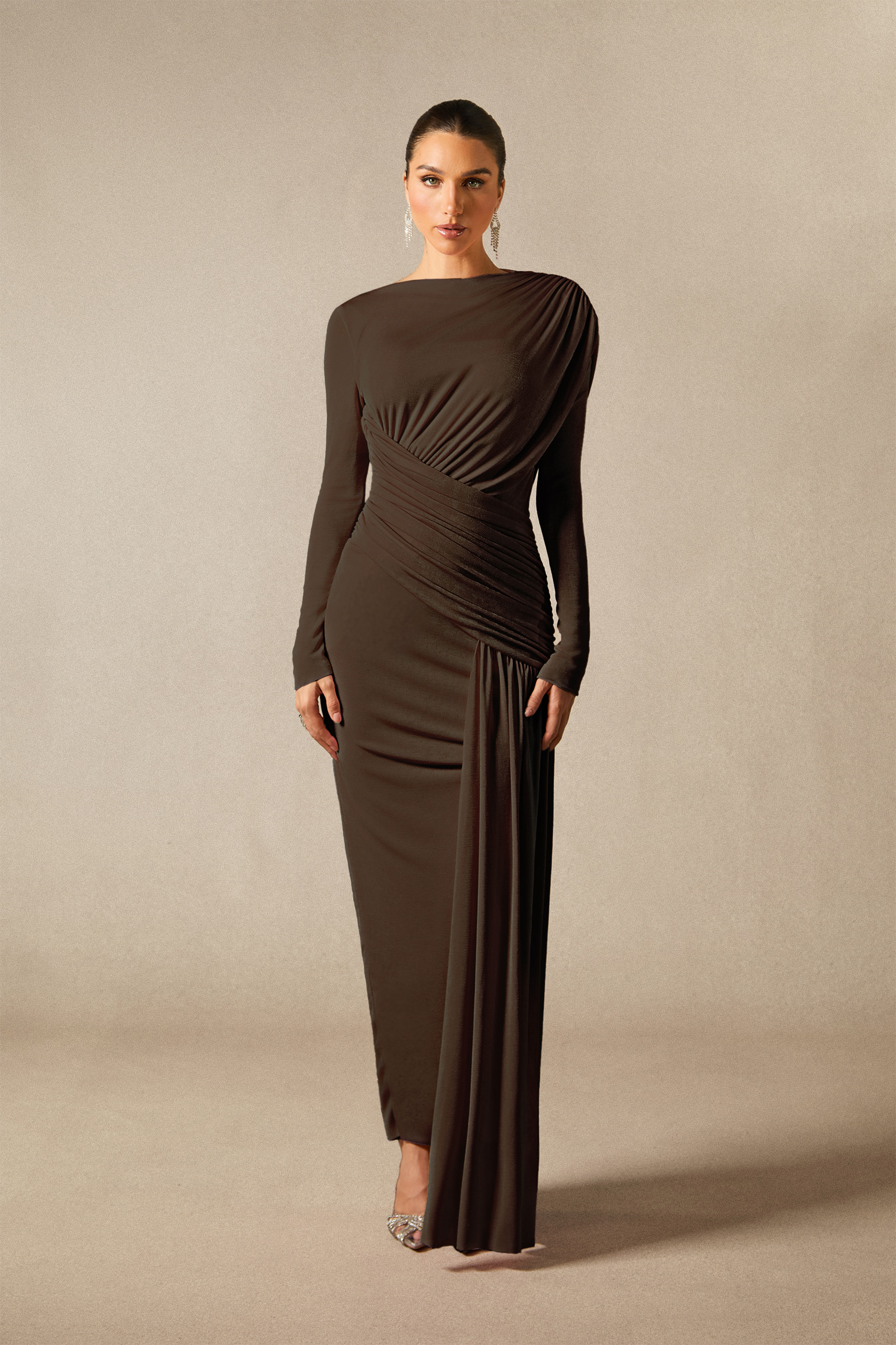 Casey Asymmetric Ruched Bodice Maxi Dress