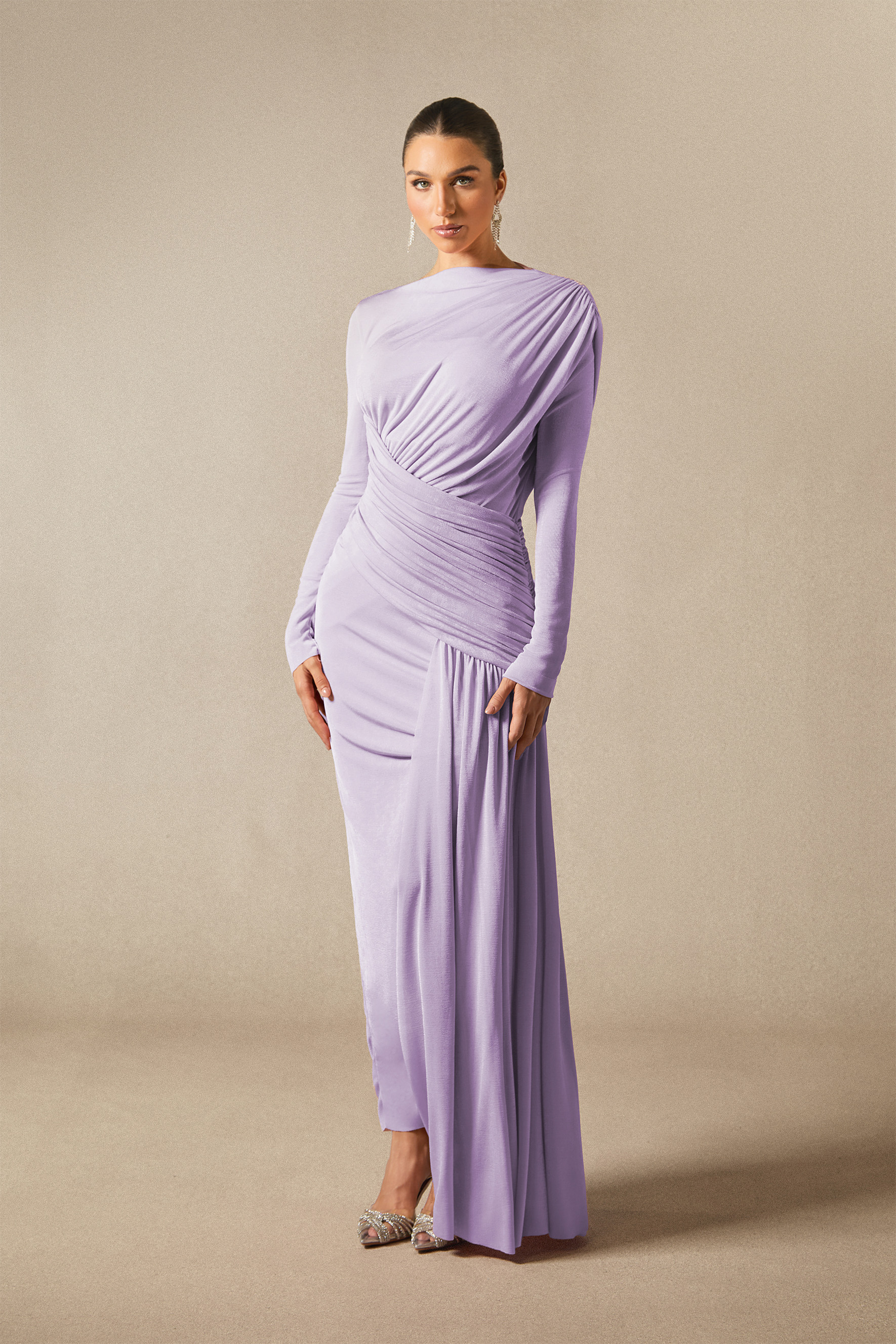 Casey Asymmetric Ruched Bodice Maxi Dress