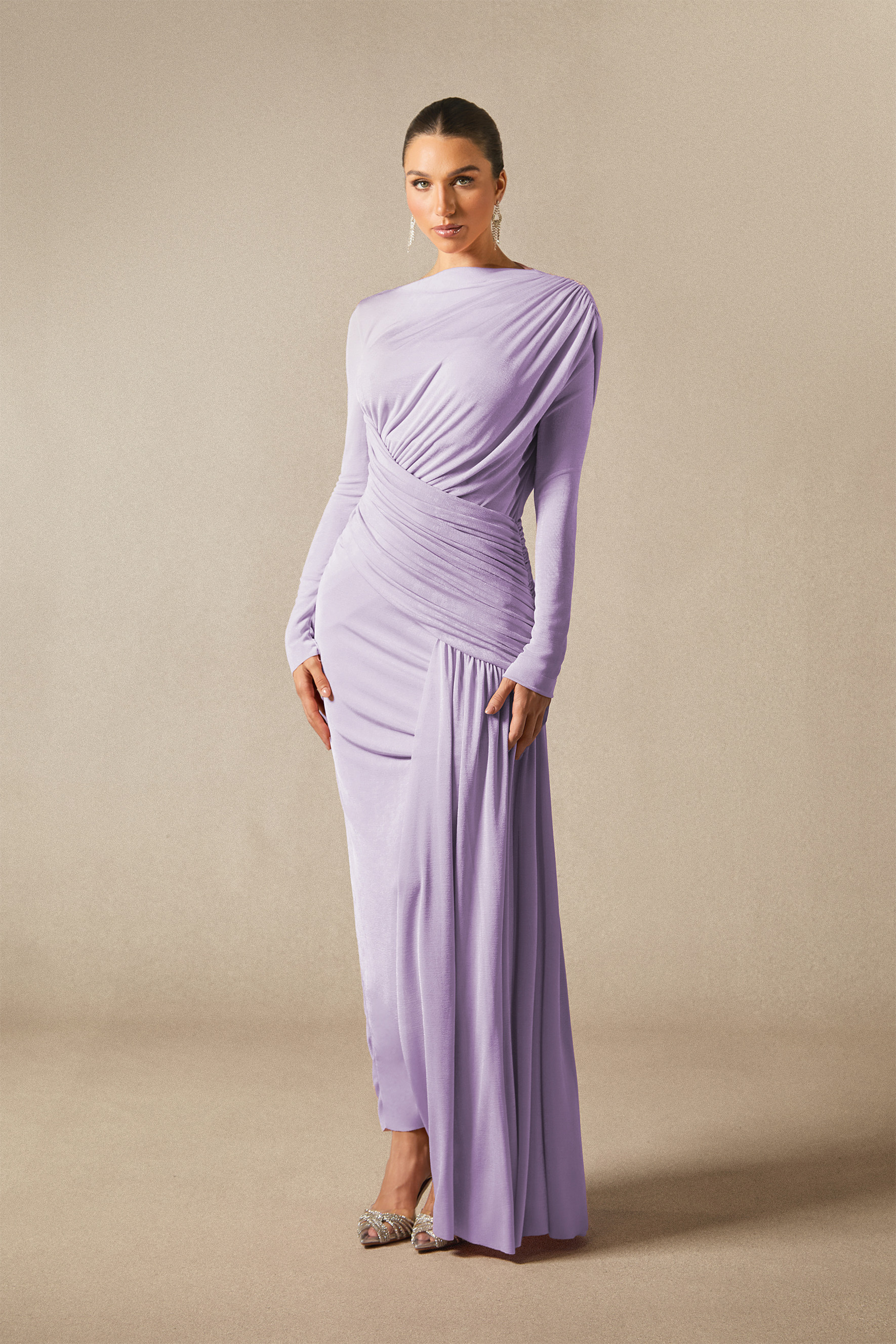 Casey Asymmetric Ruched Bodice Maxi Dress